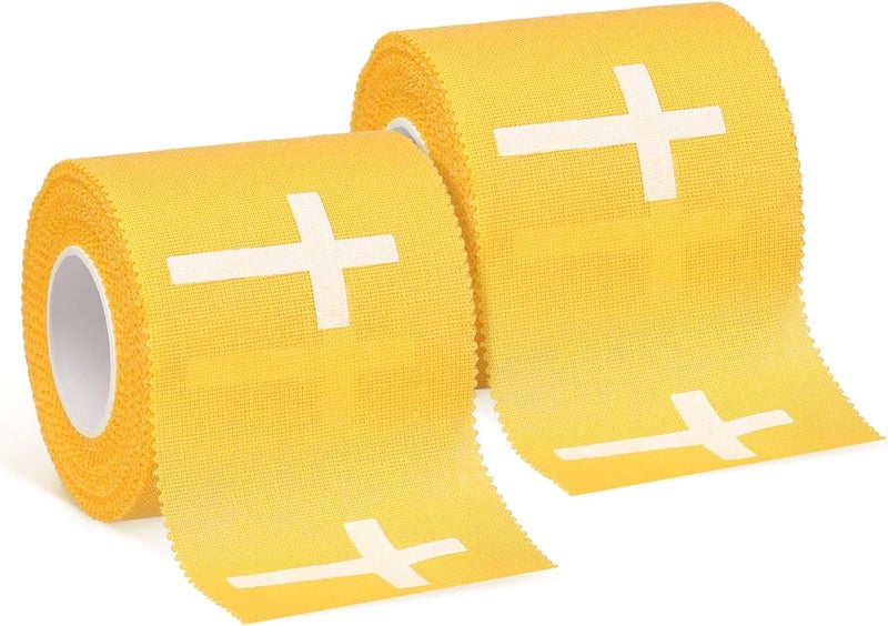 MiniInflat 2 Pcs Christian Cross Athletic Tape Sports Tape 2in x 23ft Religion Jesus Wrist Wrap for Soccer Football Baseball Gymnastics Christian Gift for Good Friday Easter(Yellow,Cross) - Image 1